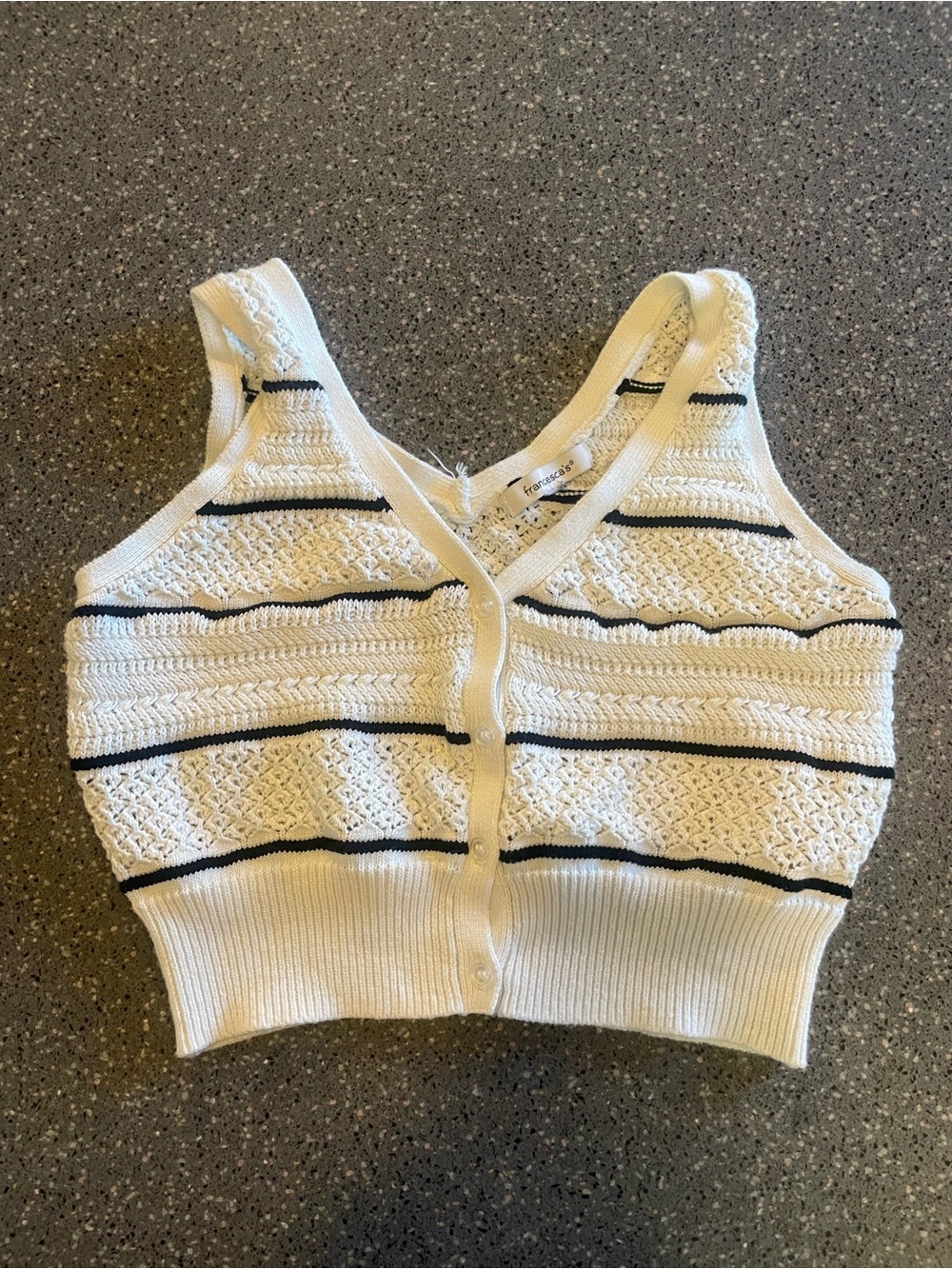 Francesca's Collections Cream Knit Cropped Tank with Black Stripes